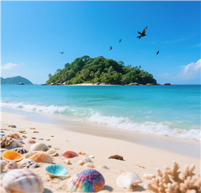 蓝色小清新海边沙滩贝壳图片